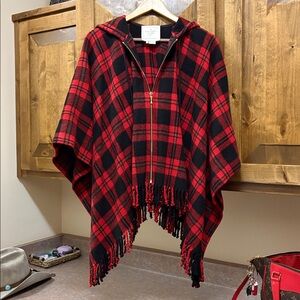 Kate Spade NY  Women’s Red Black Plaid Poncho